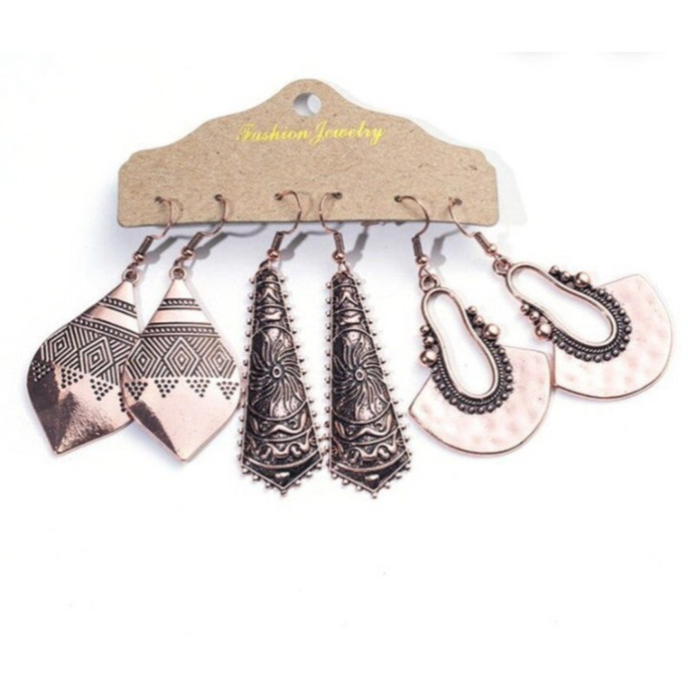 Bohemian Tasseled Earrings In Rose Gold Set of 3